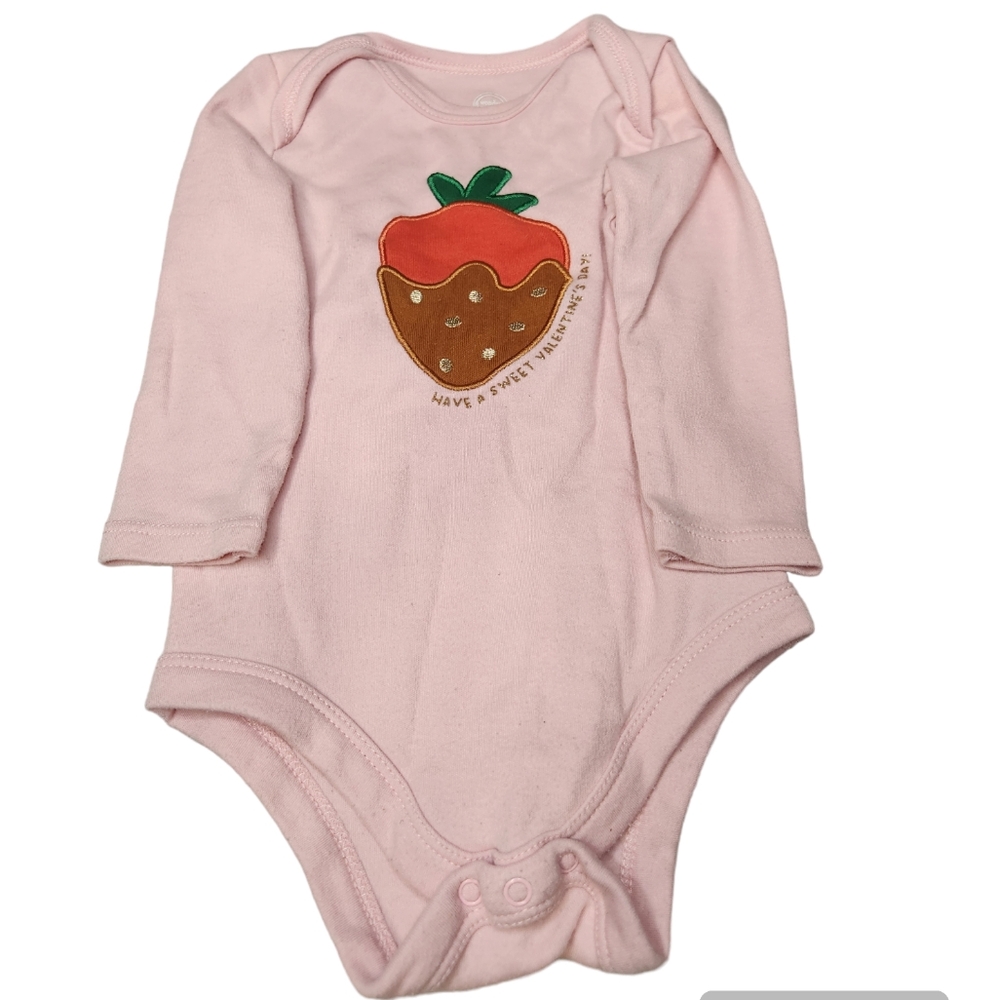 Pink girls' long-sleeve strawberry onesie